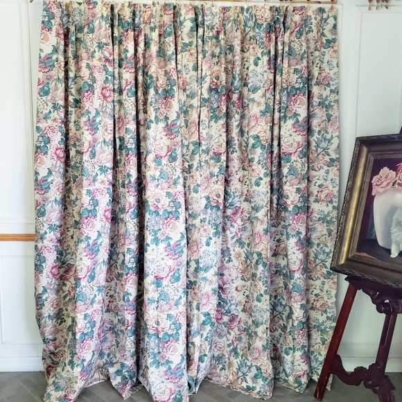 JC Penney 96Wx83L Vtg Drapes Pinch Pleat Lined Cotton Blend Floral USA - Picture 2 of 10